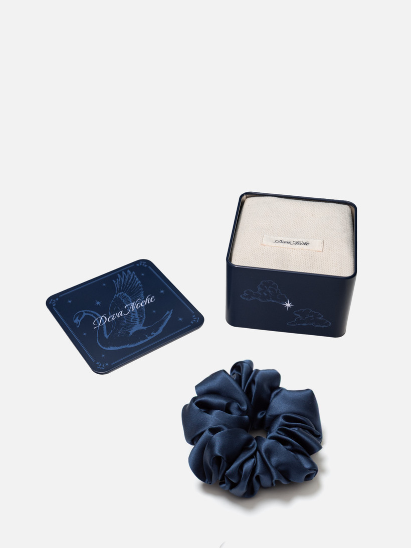 Большая шелковая резинка для волос DARK BLUE